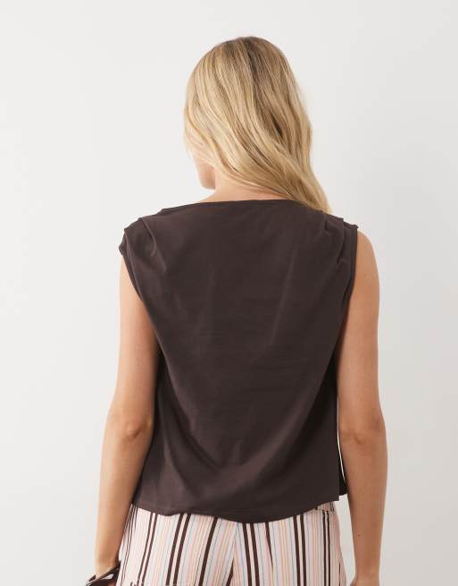 ASOS DESIGN top van co-ord met boothals en gerimpelde schouderdetails in pruimkleur, 4 van 4