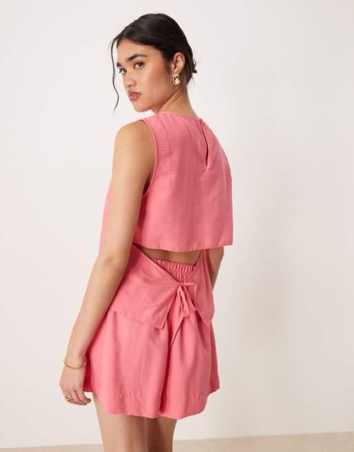 ASOS DESIGN - Top van co-ord set met open gestrikte achterkant in roze, 2 van 4