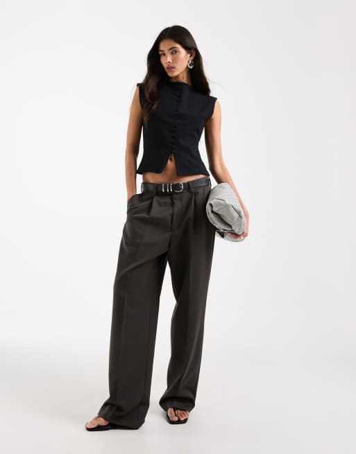 ASOS DESIGN - Top van compact katoen met aangeknipte mouwen en knoopsluiting in zwart, 2 van 4