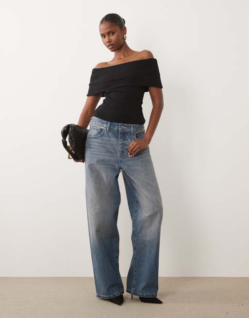 ASOS DESIGN - Top van compact katoen met bard0t-halslijn in zwart, 2 van 4