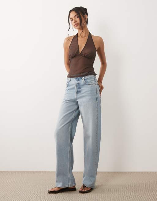 ASOS DESIGN - Top van doorschijnend mesh met halternek in chocoladebruin, 2 van 4