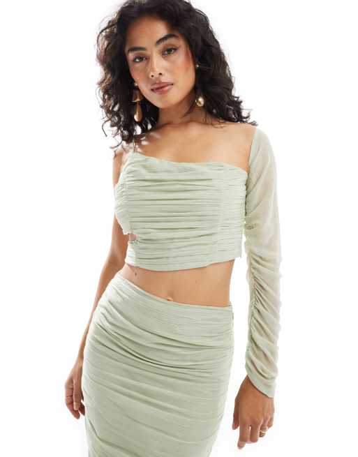 ASOS DESIGN - Top van gerimpeld chiffon in saliegroen, deel van co-ord set