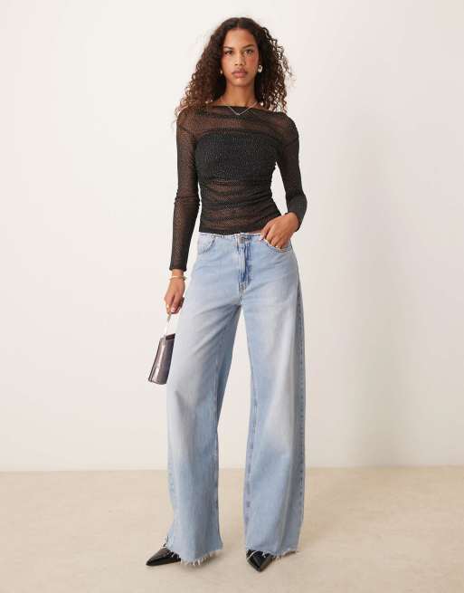ASOS DESIGN - Top van gerimpeld glittermesh met blote schouders in zwart, 4 van 4