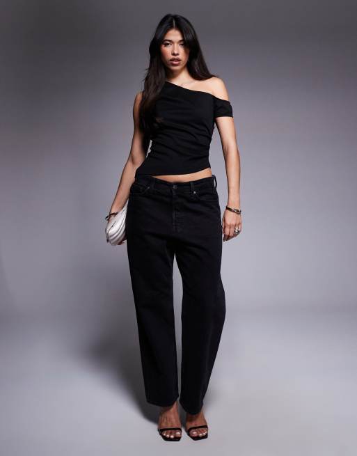 ASOS DESIGN - Top van jersey keperstof met blote schouder in zwart, 2 van 4
