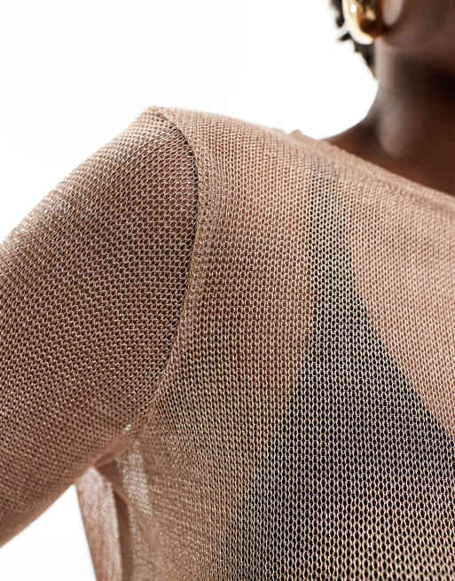 ASOS DESIGN - Top van jersey maliënkolder met lange mouwen in goud , 2 van 4