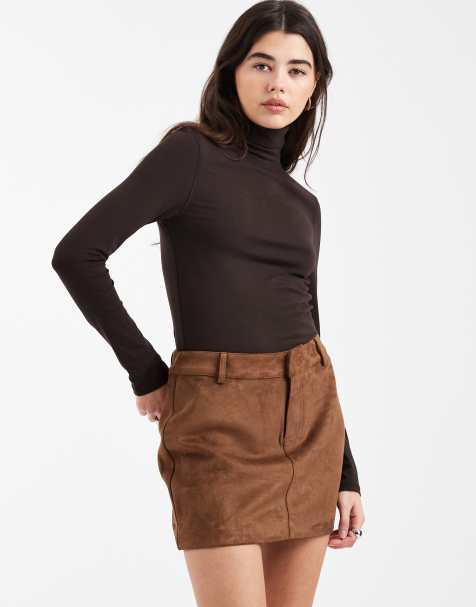 ASOS DESIGN - Top van jersey met lange mouwen en col in chocoladebruin - view 1