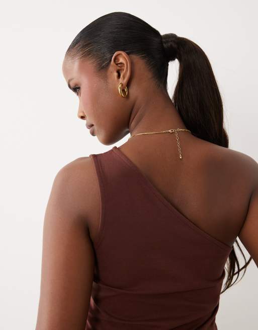 ASOS DESIGN - Top van katoen met blote schouder in chocoladebruin, 3 van 4