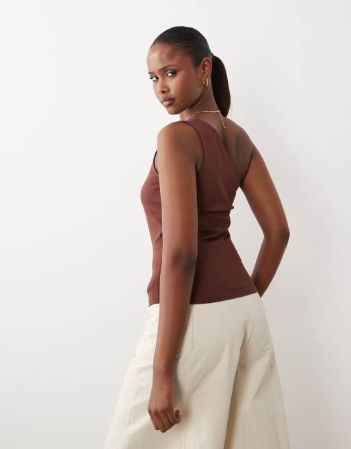 ASOS DESIGN - Top van katoen met blote schouder in chocoladebruin, 4 van 4