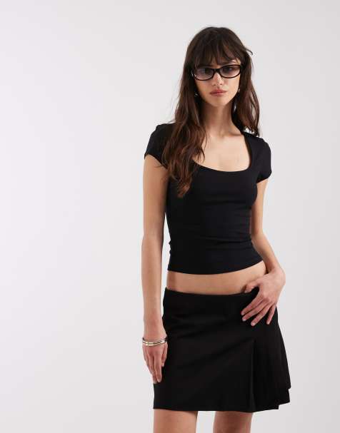 ASOS DESIGN - Top van katoen met vierkante hals en kapmouwtjes in zwart - view 1