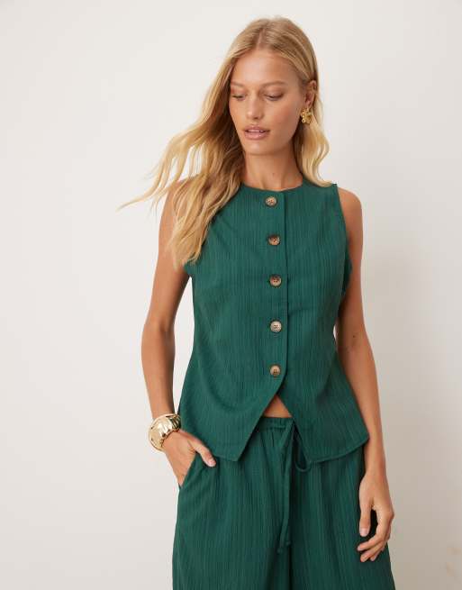 ASOS DESIGN - Top van kreukelstof in flesgroen, deel van co-ord set