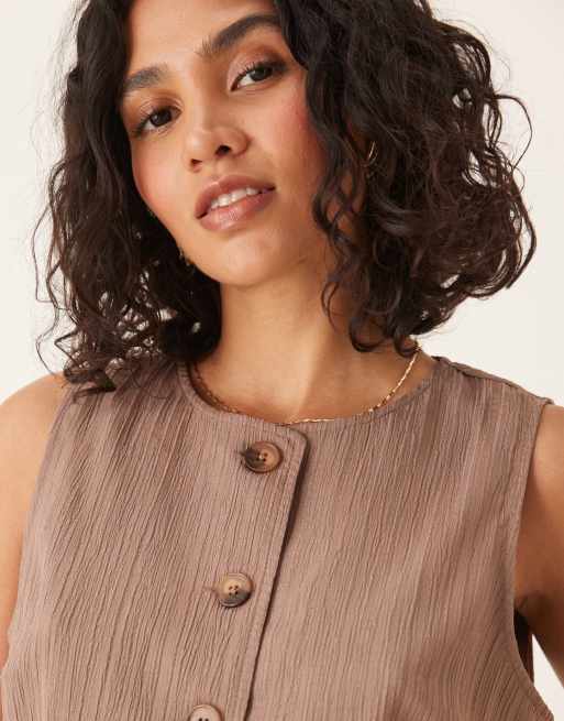 ASOS DESIGN - Top van kreukelstof in taupe, deel van co-ord set, 3 van 4