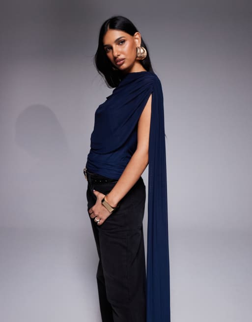 ASOS DESIGN - Top van mesh met gedrapeerde halslijn in blauw, 2 van 4