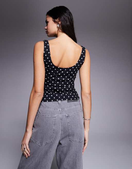 ASOS DESIGN - Top van mesh met gedrapeerde halslijn in zwart met stippen, 3 van 4