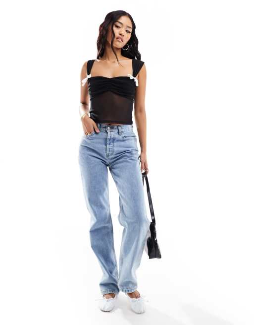 ASOS DESIGN - Top van mesh met gestrikte lintjes in zwart, deel van co-ord set, 4 van 4