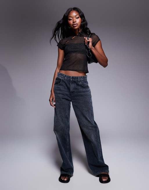 ASOS DESIGN - Top van mesh met glitter, korte mouwen en rouleau knopen in zwart, 3 van 4