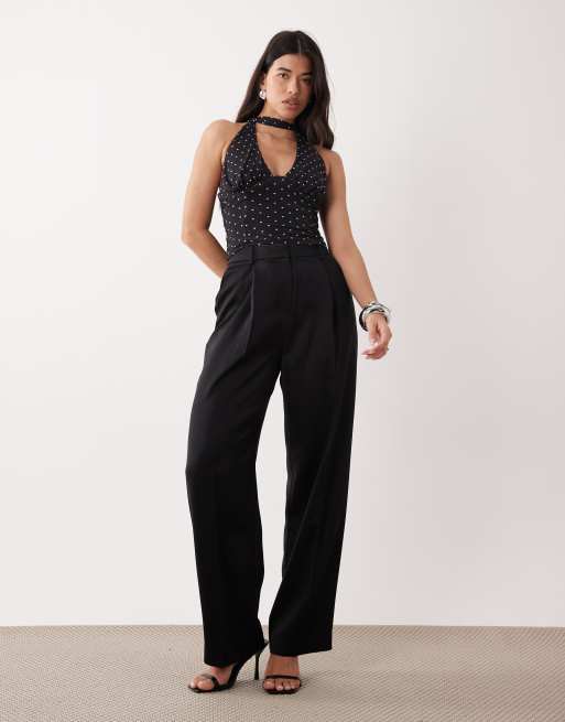 ASOS DESIGN - Top van mesh met halternek en sjaaldetail met stippen, deel van co-ord set, 2 van 4