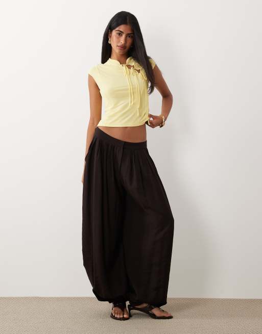 ASOS DESIGN - Top van mesh met kapmouwtjes en strikdetail in geel, 2 van 4