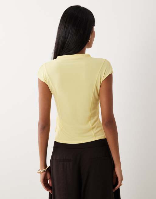 ASOS DESIGN - Top van mesh met kapmouwtjes en strikdetail in geel, 4 van 4