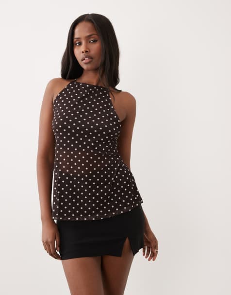 ASOS DESIGN - Top van mesh met vierkante hals, bandjes en stippenprint - view 1