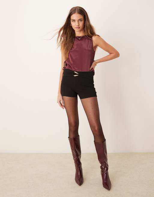 ASOS DESIGN - Top van satijn met rechte hals en gestrikte zijkant in bordeauxrood, 4 van 4