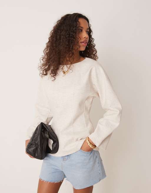 ASOS DESIGN - Top van scubastof met lange mouwen en korsettaille in lichtbeige