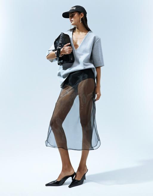 ASOS DESIGN - Top van scubastof met V-hals en korte mouwen in grijs