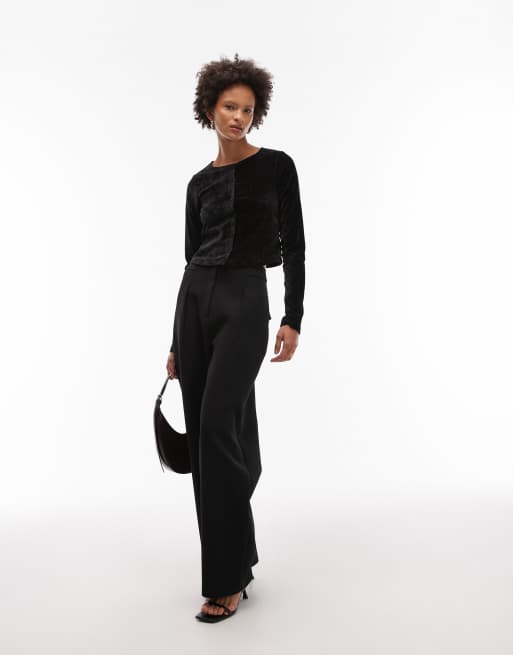 ASOS DESIGN - Top van velours met lange mouwen en knoopsluiting in zwart, 2 van 4