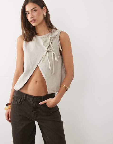 ASOS DESIGN - Top vaquero color topo cruzado en la parte delantera - view 1