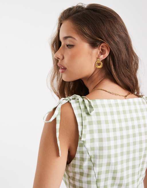 ASOS DESIGN - Top verde menta a quadretti allacciato sulle spalle, 3 di 4
