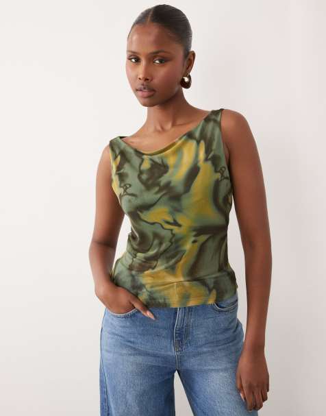 ASOS DESIGN - Top verde traslúcido sin mangas con estampado abstracto de malla - view 1