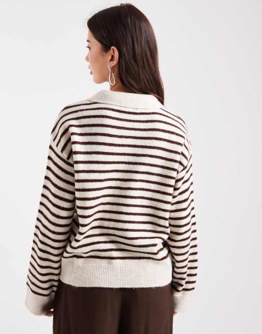 ASOS DESIGN – Top w stylu rugby z puszystej dzianiny w brązowe paski, 4 z 4