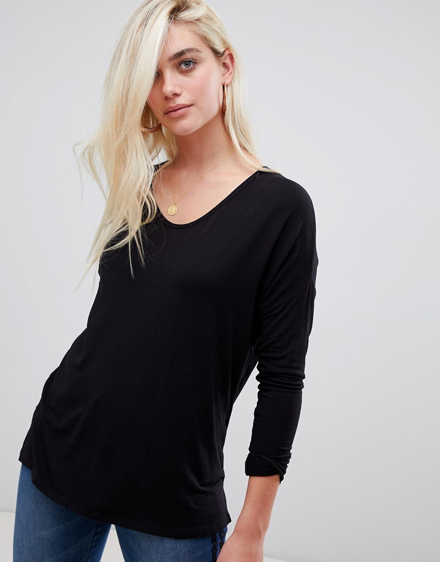 ASOS DESIGN top with batwing long sleeve in black