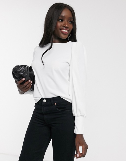 ASOS DESIGN top with blouson sleeve and cuff detail in ecru