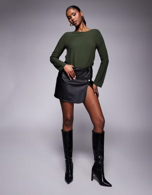 Asos Design Top With Cowl Back Detail In Green