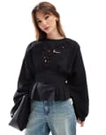 [ASOS DESIGN] ASOS DESIGN top with cutwork detail and tie back waist-Black 8 Black