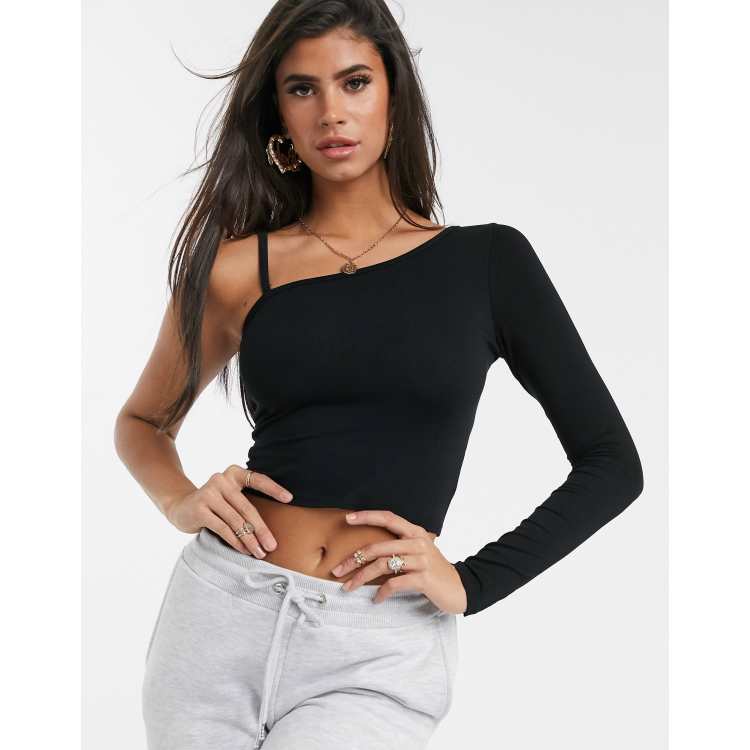 ASOS DESIGN top with one shoulder strap detail in black ASOS