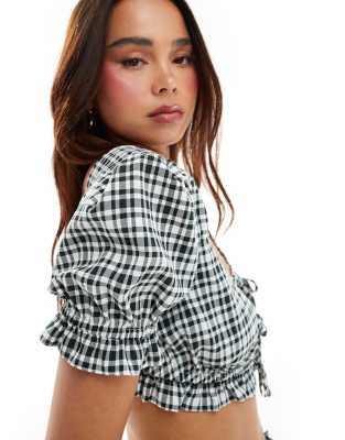 ASOS DESIGN top with tie front in black and white gingham