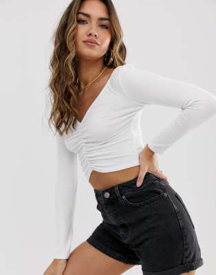 white ruched front top