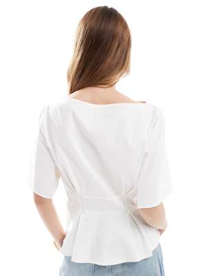 ASOS DESIGN top with waisted seam detail in white