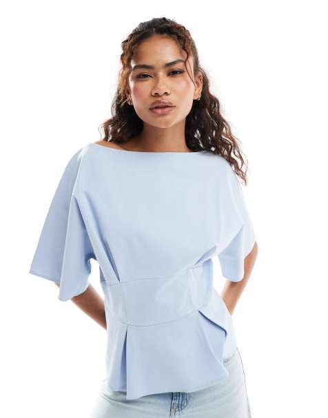ASOS DESIGN top with waisted seam detail in white - view 1