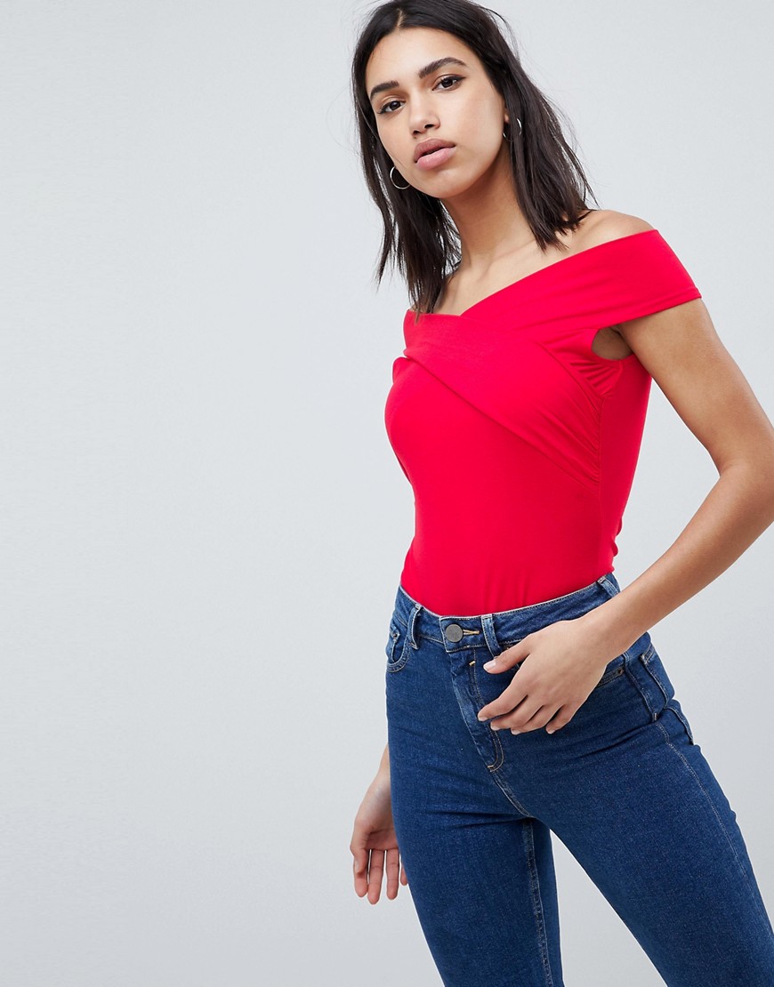 ASOS DESIGN top with wrap front in red