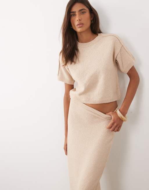 ASOS DESIGN – Zestaw z bawełnianej dzianiny bouclé w kolorze écru, 2 z 3