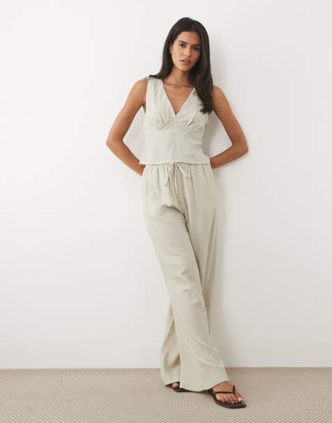 ASOS DESIGN – Top z dekoltem halter w zielone sprane paski, część zestawu - view 1