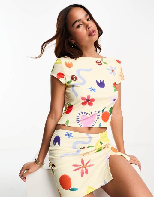 ASOS DESIGN – Top z dekoltem w łódkę i odkrytymi plecami w kwiatowy wzór, część zestawu
