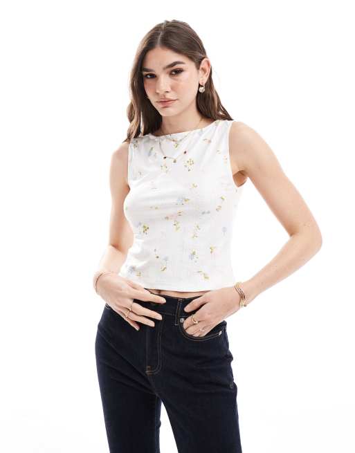 ASOS DESIGN – Top z dekoltem w łódkę w drobny kwiatowy wzór