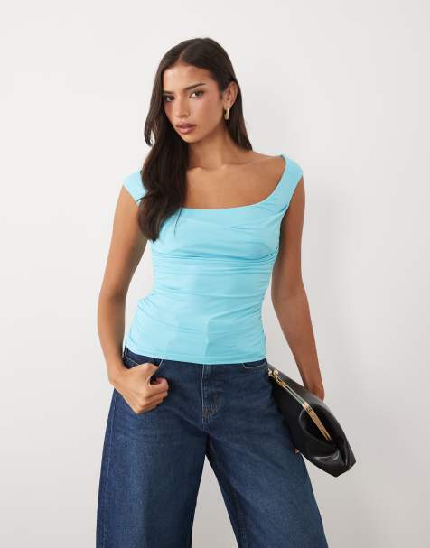 ASOS DESIGN top z drapowaniem z poliamidu w kolorze turkusowym - view 1