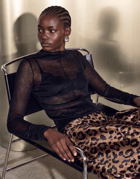 ASOS DESIGN top z długim rękawem o wyglądzie dzianiny z detalem szwów w czerni - view 1