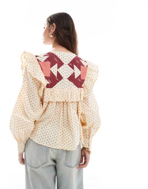 ASOS DESIGN – Top z długim rękawem, patchworkowym motywem i wiązaniem, 3 z 4