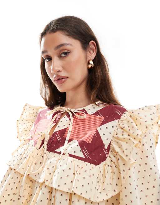 ASOS DESIGN – Top z długim rękawem, patchworkowym motywem i wiązaniem, 4 z 4