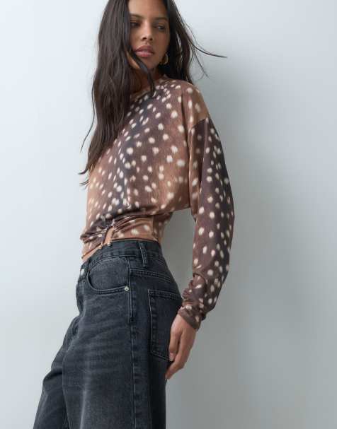 ASOS DESIGN top z długim rękawem we wzór z jeleniami - view 1